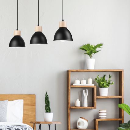 Luster na lanku NICO 3xE27/60W/230V crna/buk