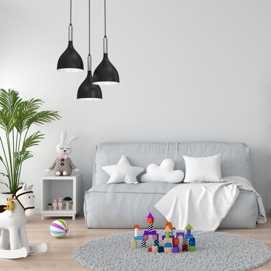 Luster na sajli NOAK 3xE27/15W/230V crna/sjajni hrom