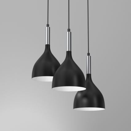 Luster na sajli NOAK 3xE27/15W/230V crna/sjajni hrom