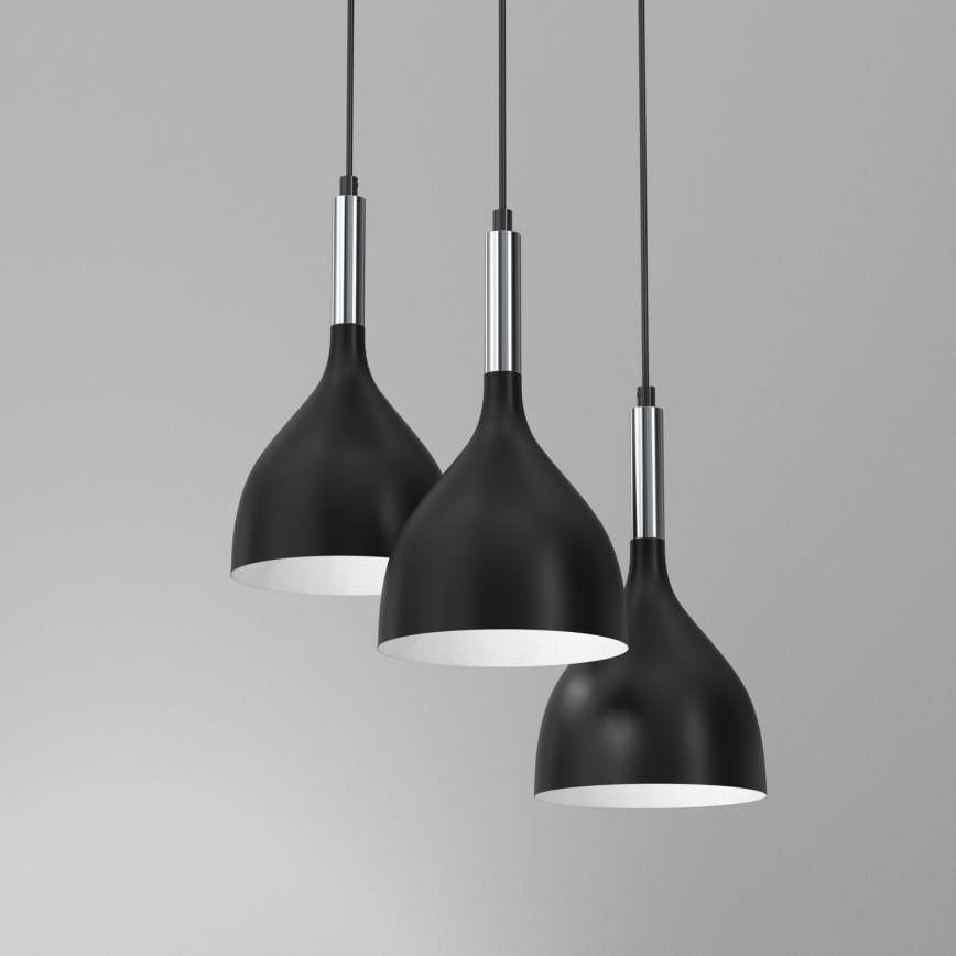 Luster na sajli NOAK 3xE27/15W/230V crna/sjajni hrom