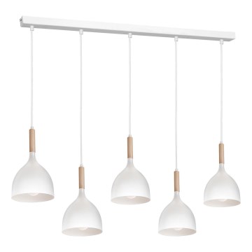 Luster na sajli NOAK 5xE27/15W/230V bela/buk