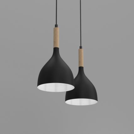 Luster na sajli NOAK WOOD 2xE27/15W/230V crna/bukva