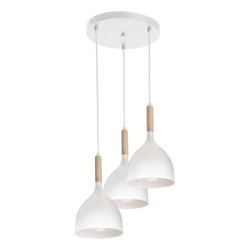 Luster na sajli NOAK WOOD 3xE27/15W/230V bela/buk