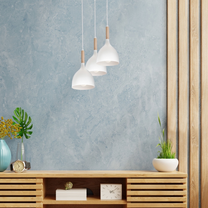 Luster na sajli NOAK WOOD 3xE27/15W/230V bela/buk