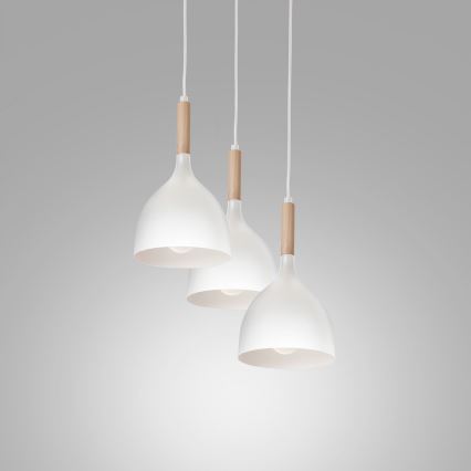 Luster na sajli NOAK WOOD 3xE27/15W/230V bela/buk