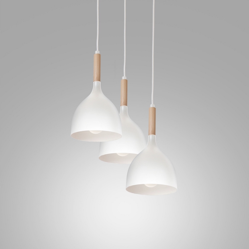 Luster na sajli NOAK WOOD 3xE27/15W/230V bela/buk