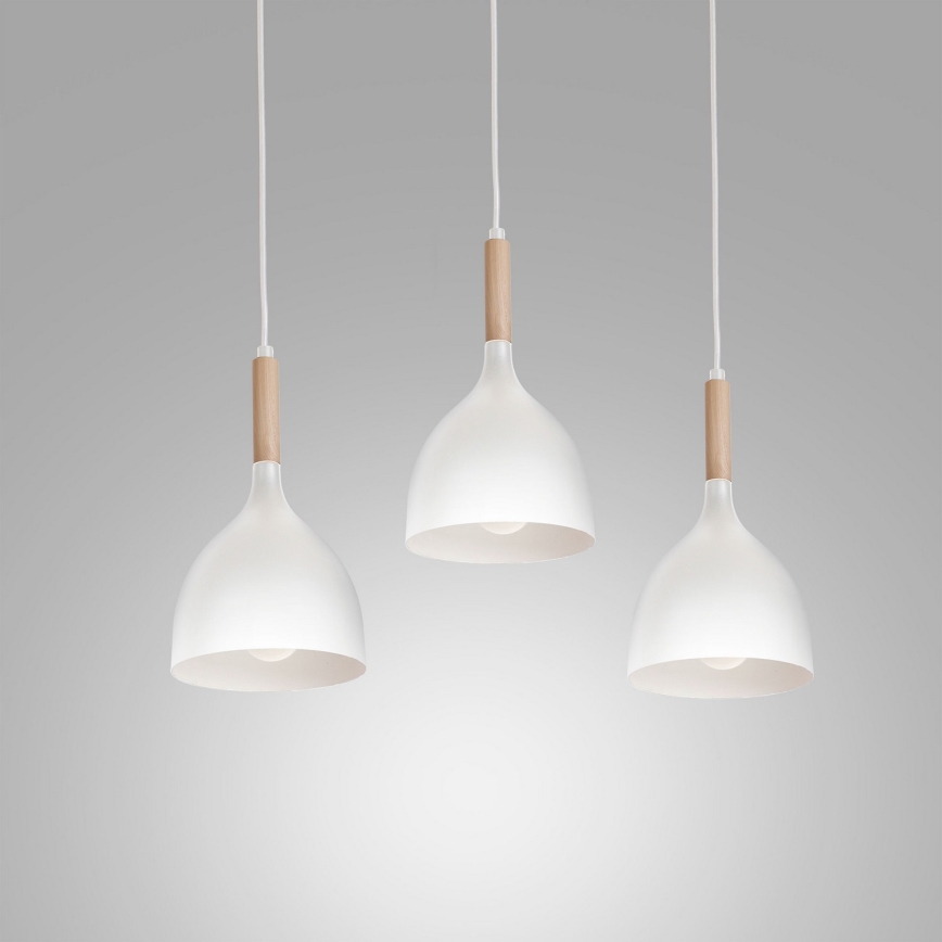 Luster na sajli NOAK WOOD 3xE27/15W/230V bela/buk