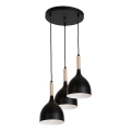 Luster na sajli NOAK WOOD 3xE27/15W/230V crna/buk
