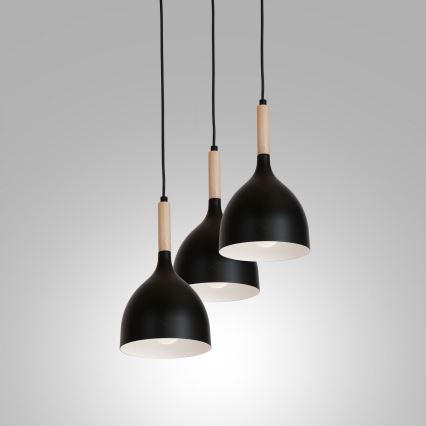 Luster na sajli NOAK WOOD 3xE27/15W/230V crna/buk
