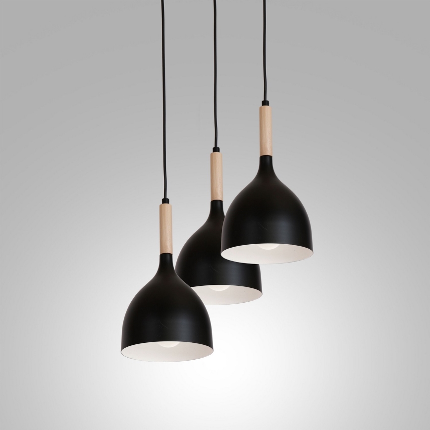 Luster na sajli NOAK WOOD 3xE27/15W/230V crna/buk