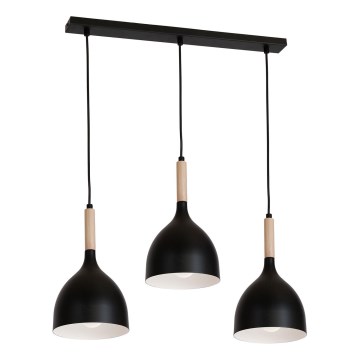 Luster na sajli NOAK WOOD 3xE27/15W/230V crna/buk