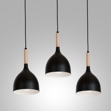 Luster na sajli NOAK WOOD 3xE27/15W/230V crna/buk