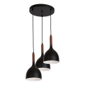 Luster na sajli NOAK WOOD 3xE27/15W/230V crna/buk