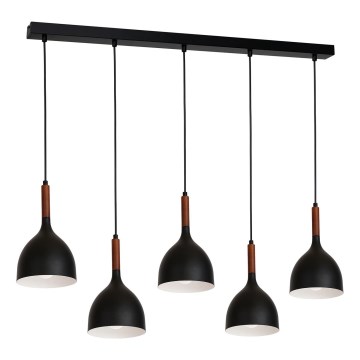 Luster na sajli NOAK WOOD 5xE27/15W/230V crna/buk