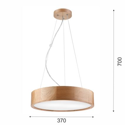Luster na sajli OAK, 2xE27/60W/230V, hrast, prečnik 37 cm