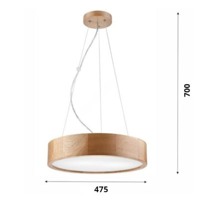 Luster na sajli OAK 3xE27/60W/230V hrast prečnik 47,5 cm