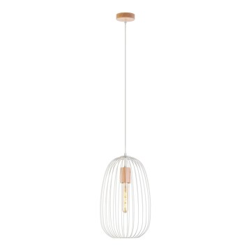 Luster na sajli OVELLA, 1x E27/15W/230V, prečnik 25 cm, krem/borovina