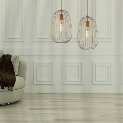 Luster na sajli OVELLA, 1x E27/15W/230V, prečnik 25 cm, krem/borovina