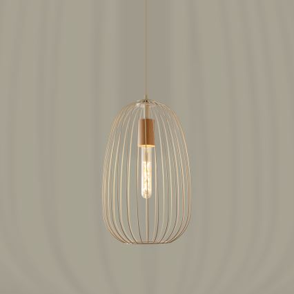 Luster na sajli OVELLA, 1x E27/15W/230V, prečnik 25 cm, krem/borovina