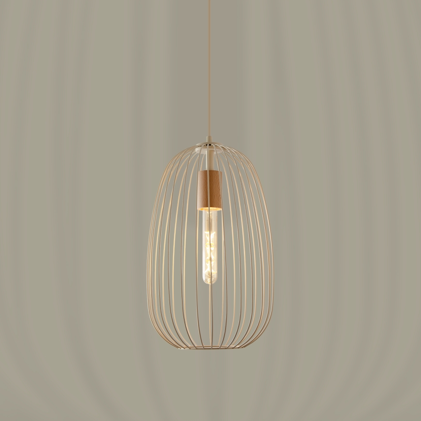 Luster na sajli OVELLA, 1x E27/15W/230V, prečnik 25 cm, krem/borovina