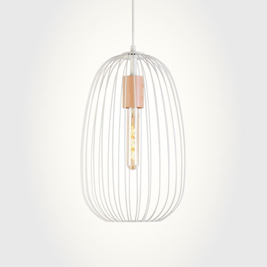 Luster na sajli OVELLA, 1x E27/15W/230V, prečnik 25 cm, krem/borovina