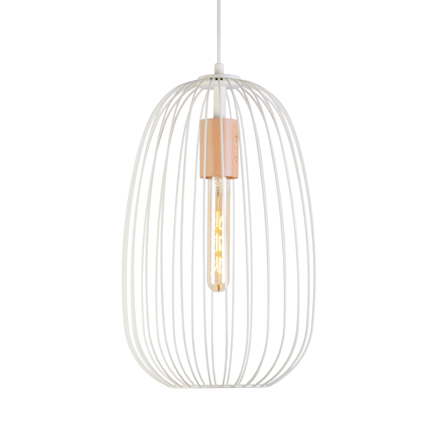 Luster na sajli OVELLA, 1x E27/15W/230V, prečnik 25 cm, krem/borovina