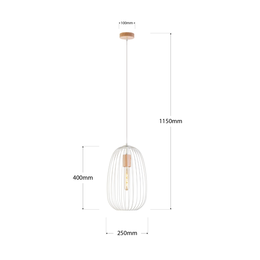 Luster na sajli OVELLA, 1x E27/15W/230V, prečnik 25 cm, krem/borovina
