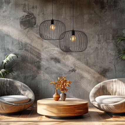 Luster na sajli OVELLA 1xE27/15W/230V, prečnik 46 cm, crne boje