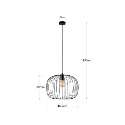 Luster na sajli OVELLA 1xE27/15W/230V, prečnik 46 cm, crne boje