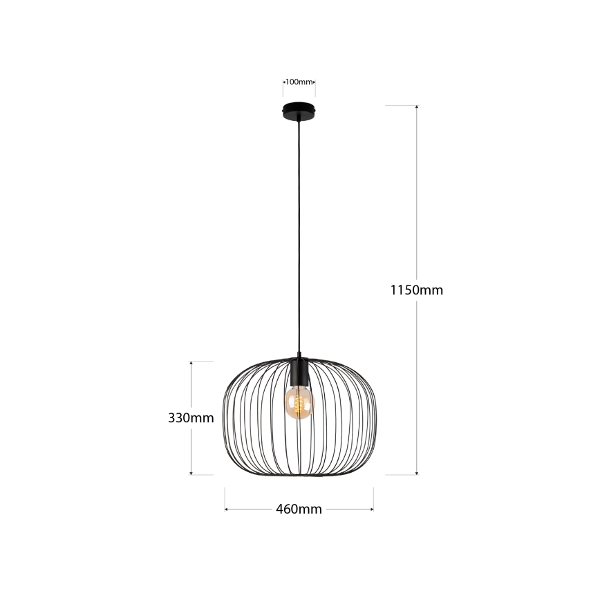 Luster na sajli OVELLA 1xE27/15W/230V, prečnik 46 cm, crne boje