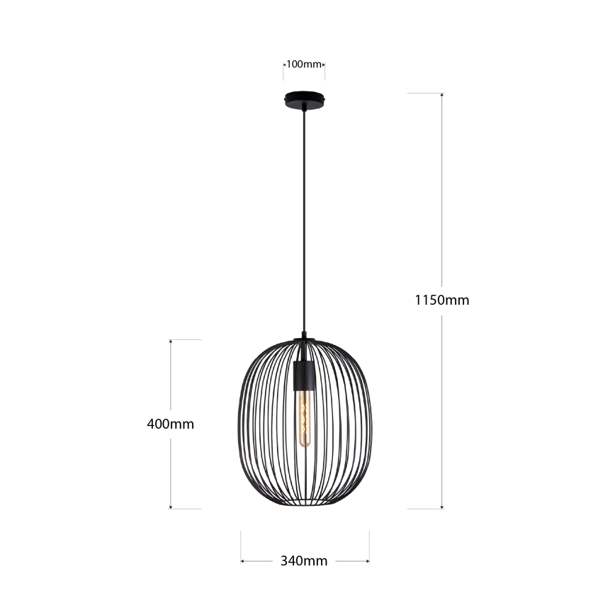 Luster na sajli OVELLA 1xE27/15W/230V Ø 34 cm crna