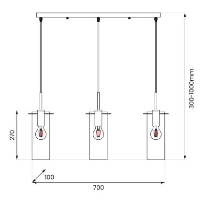 Luster na sajli PADOVA 3xE27/15W/230V crne boje