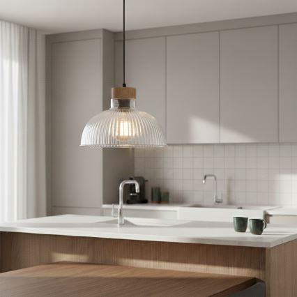 Luster na sajli PIA 1xE27/60W/230V, prečnik 30 cm, hrast