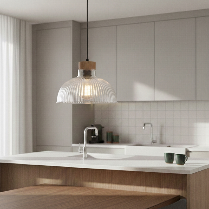 Luster na sajli PIA 1xE27/60W/230V, prečnik 30 cm, hrast