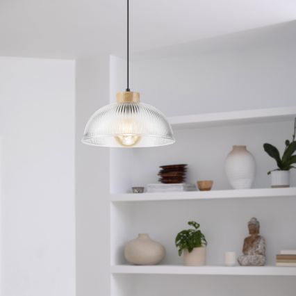 Luster na sajli PIA 1xE27/60W/230V, prečnik 30 cm, hrast