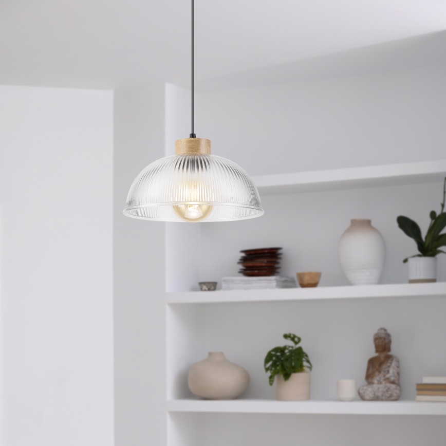 Luster na sajli PIA 1xE27/60W/230V, prečnik 30 cm, hrast