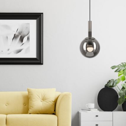 Luster na sajli ROLLO 1xE14/5W/230V mat hrom/dimljeno staklo