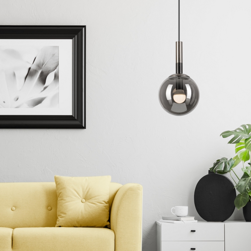 Luster na sajli ROLLO 1xE14/5W/230V mat hrom/dimljeno staklo