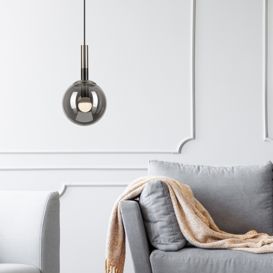 Luster na sajli ROLLO 1xE14/5W/230V mat hrom/dimljeno staklo