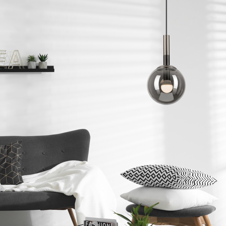 Luster na sajli ROLLO 1xE14/5W/230V mat hrom/dimljeno staklo