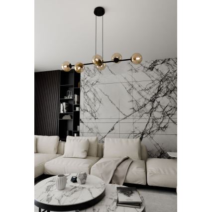 Luster na sajli ROSSI 6xE14/10W/230V crna/bež