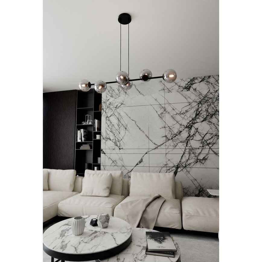Luster na sajli ROSSI 6xE14/10W/230V crna/siva