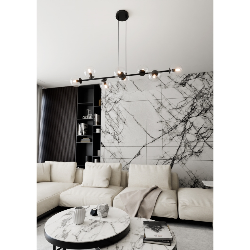Luster na sajli ROSSI 8xE14/10W/230V crna/prozirna