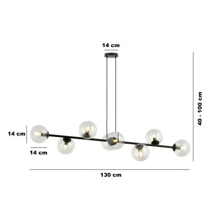 Luster na sajli ROSSI 8xE14/10W/230V crna/prozirna