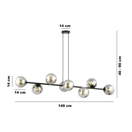 Luster na sajli ROSSI 8xE14/10W/230V crna/siva
