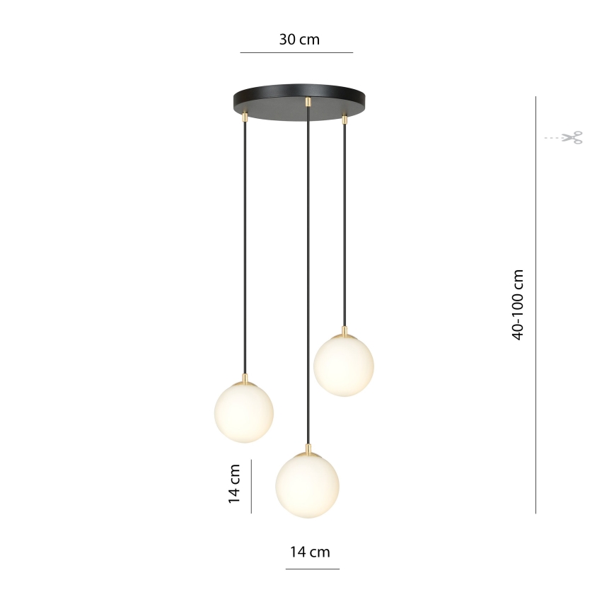 Luster na sajli ROYAL 3xE14/10W/230V, prečnik 30 cm, crn