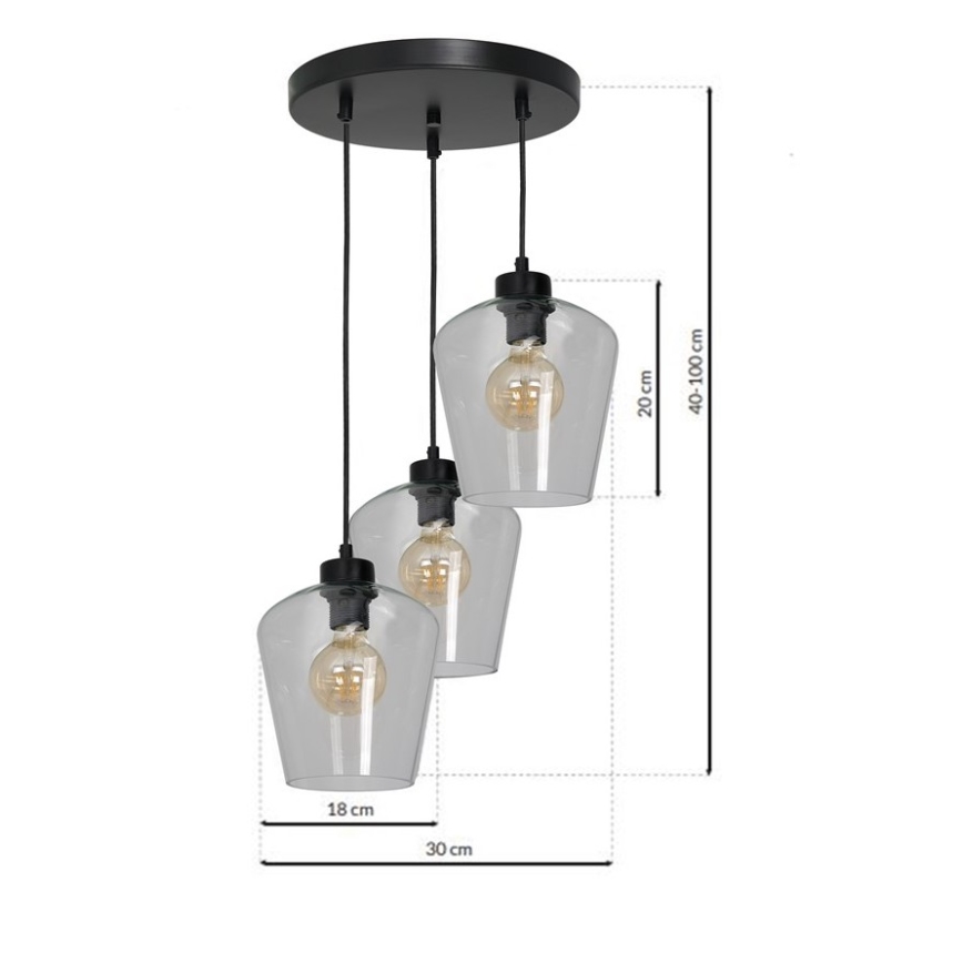 Luster na sajli SANTIAGO 3xE27/60W/230V proziran