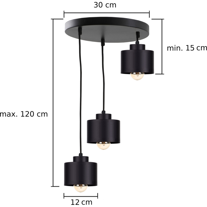 Luster na sajli SIMPLY BLACK 3xE27/60W/230V prečnik 32 cm