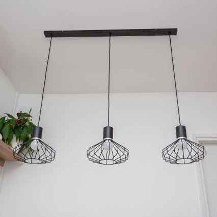 Luster na sajli SOLANO 3xE27/15W/230V crna/sjajni hrom