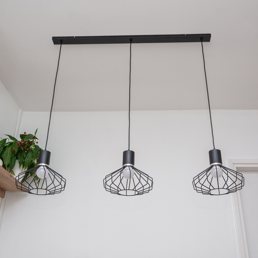 Luster na sajli SOLANO 3xE27/15W/230V crna/sjajni hrom